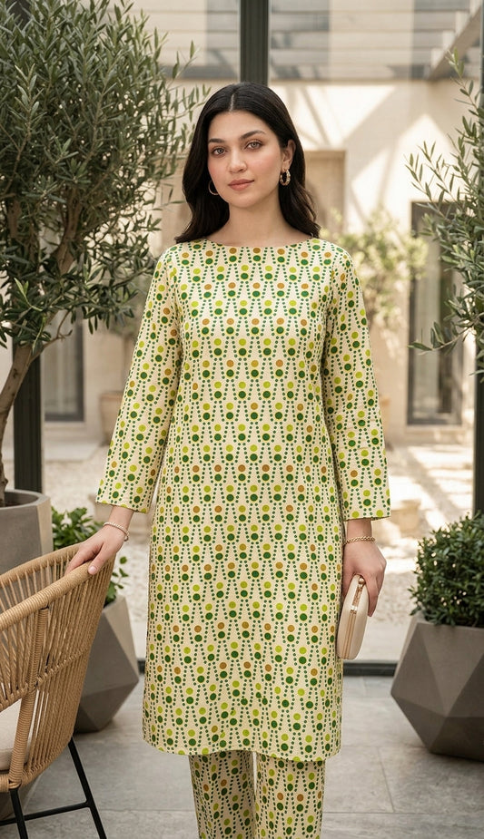 Fresh Olive — Printed Lawn 2-Piece Unstitched Suit
