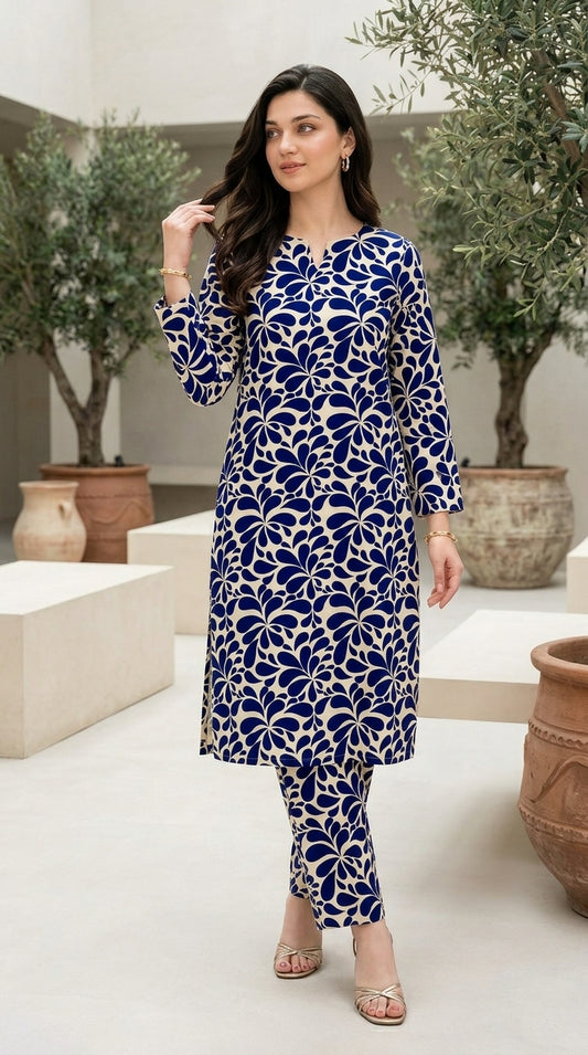 Royal Blue Bloom — Printed Lawn 2-Piece Unstitched Suit