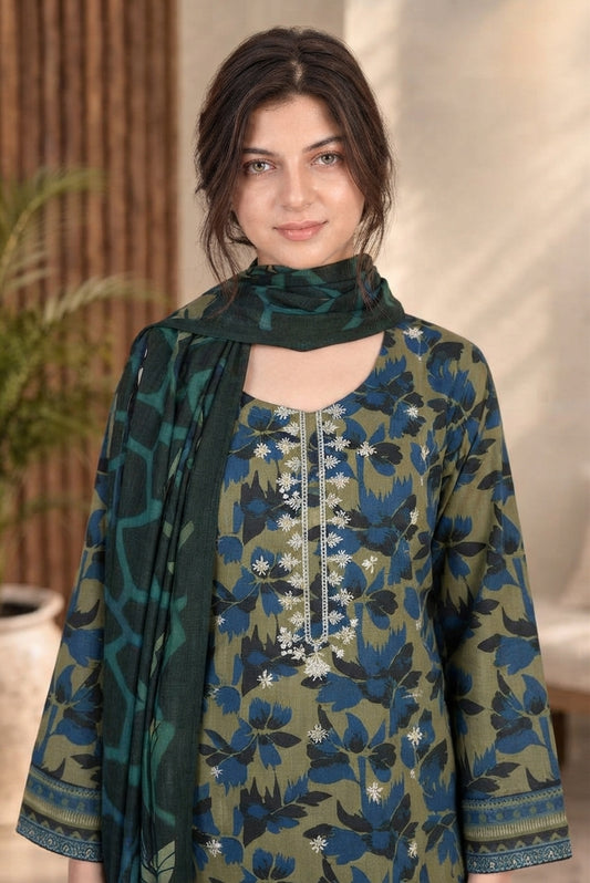 3 PIECE - EMBROIDERED DHANAK SUIT