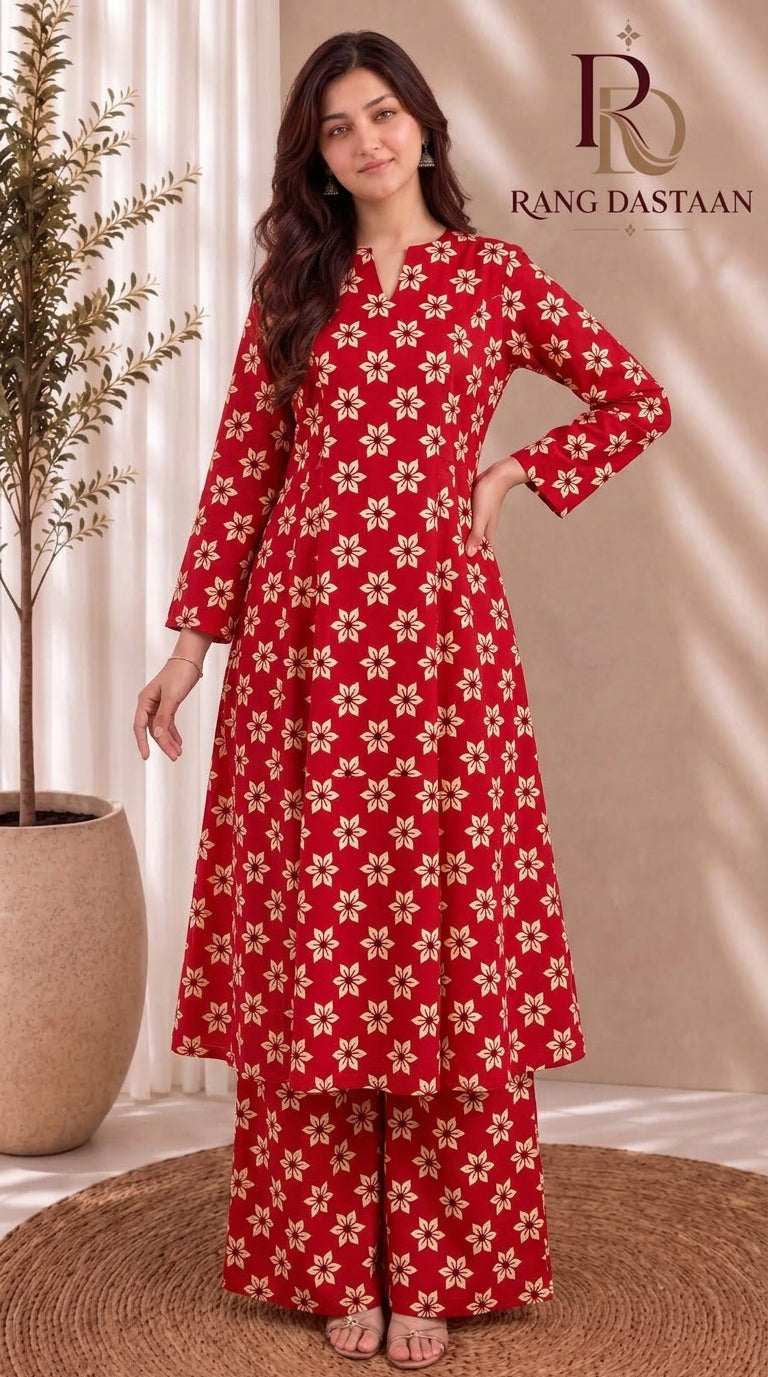 Ruby Blossom — Printed Khaddar 2-Piece Unstitched Suit