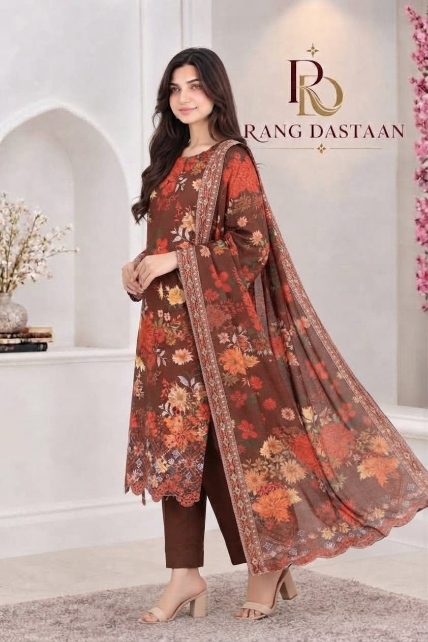 3 PIECE - EMBROIDERED LIGHT KHADDAR SUIT