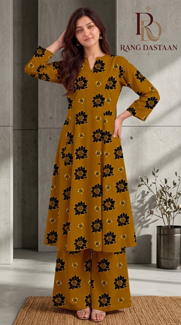Mustard Bloom — Printed Khaddar 2-Piece Unstitched Suit