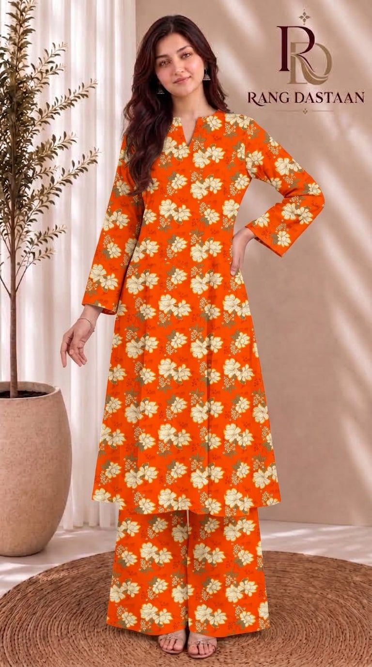 Orange Blossom — Printed Khaddar 2-Piece Unstitched Suit