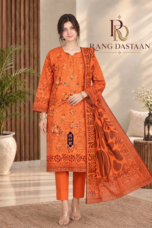 3 PIECE - EMBROIDERED DHANAK SUIT