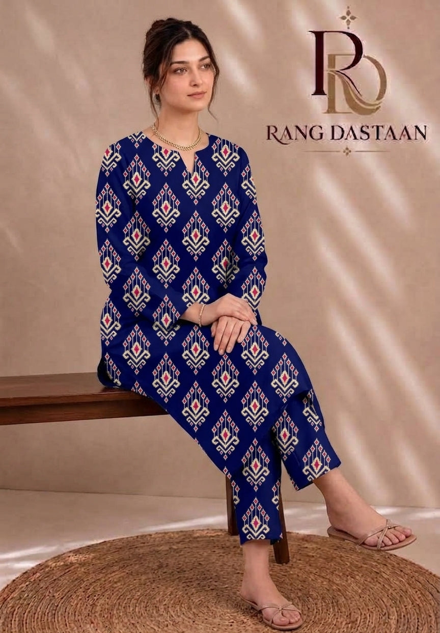 Royal Geometric — Printed Khaddar 2-Piece Suit