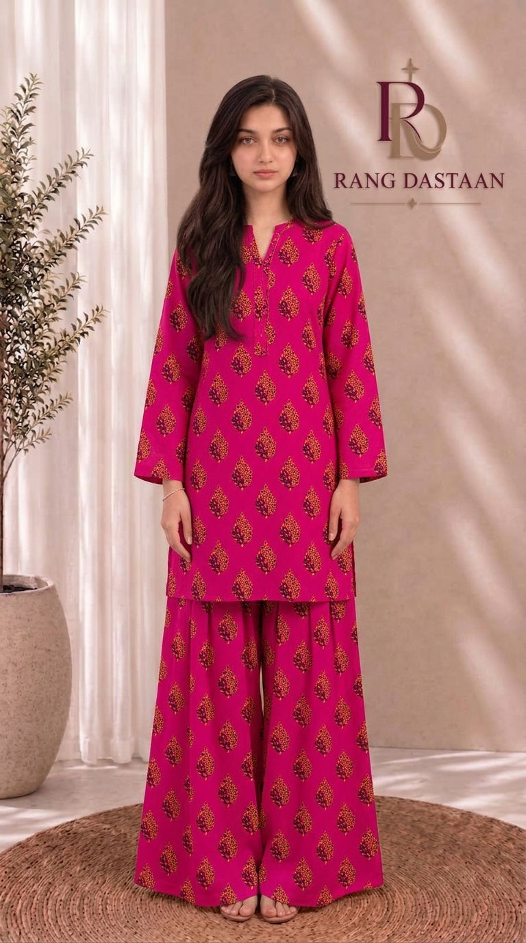 Magenta Paisley — Printed Khaddar 2-Piece Suit