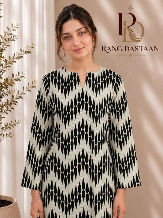 Monochrome Wave — Printed Lawn 2-Piece Suit