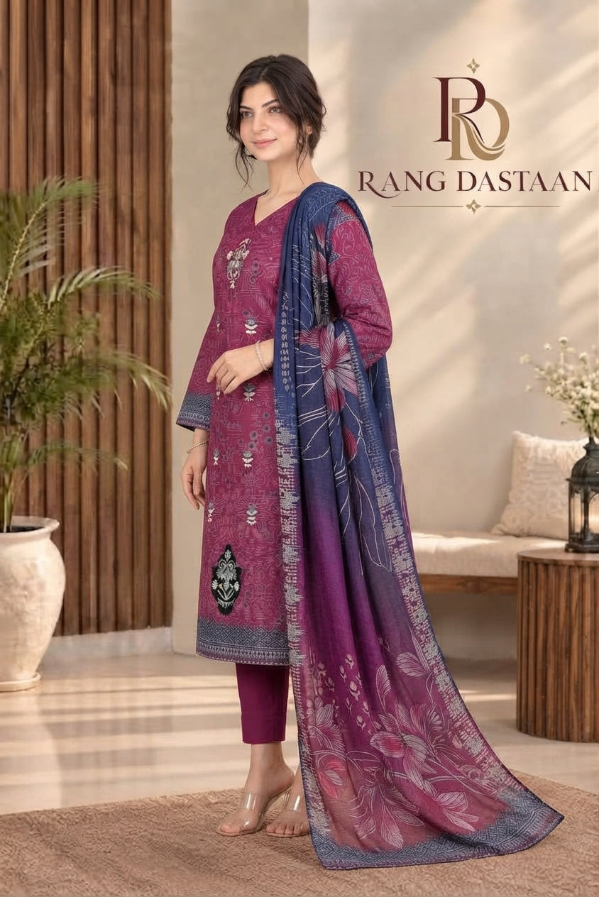 3 PIECE - EMBROIDERED DHANAK SUIT