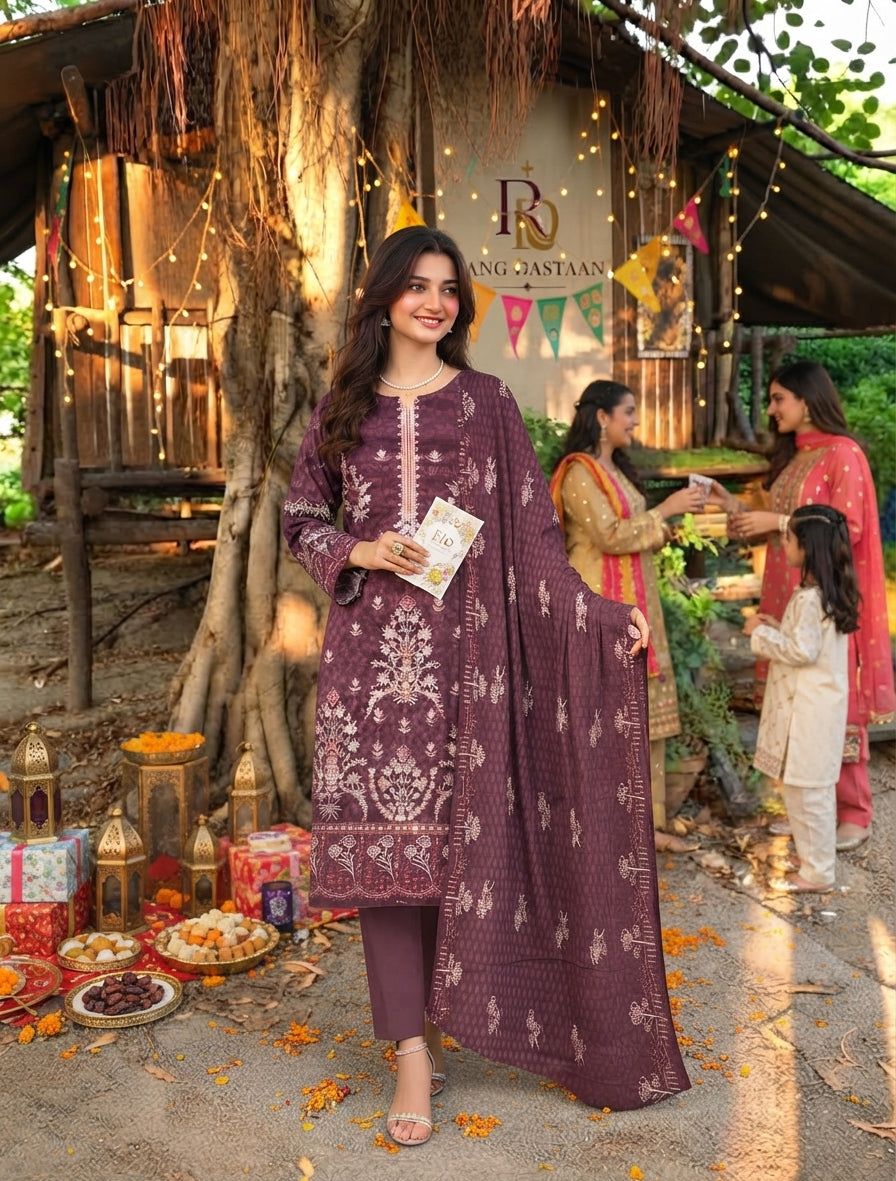 CRYSTAL DHANAK HEAVY EMBROIDERED 3PC SUIT
