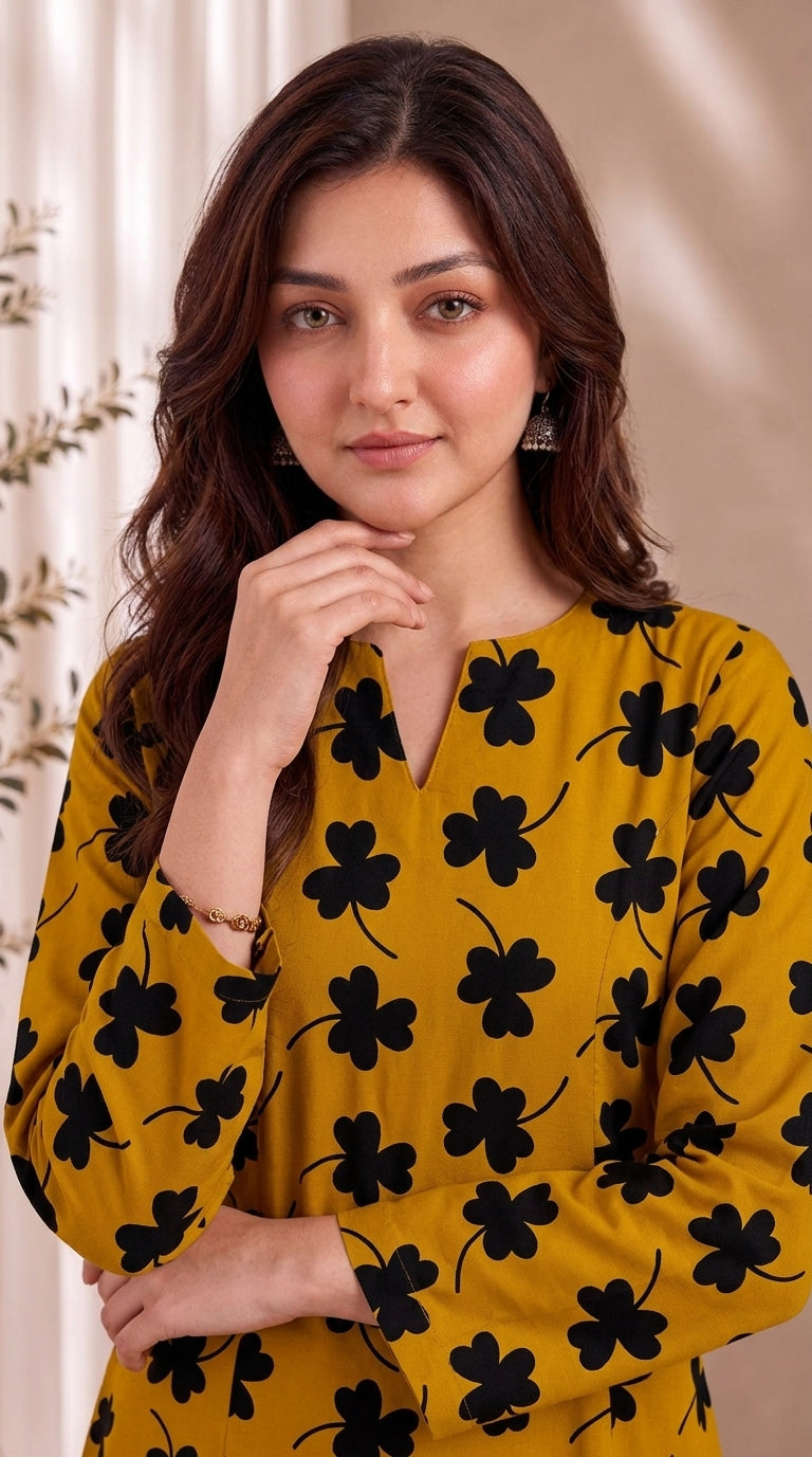 Sunflower Glow — Printed Khaddar 2-Piece Unstitched Suit