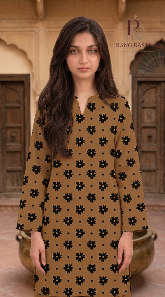 Golden Cocoa — Printed Khaddar 2-Piece Unstitched Suit