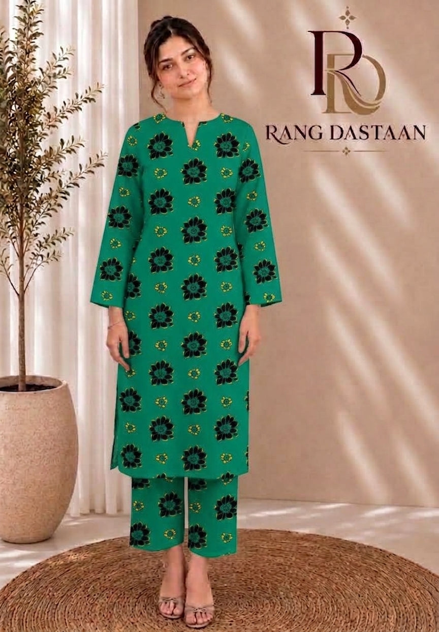 Emerald Bloom — Printed Khaddar 2-Piece Unstitched Suit