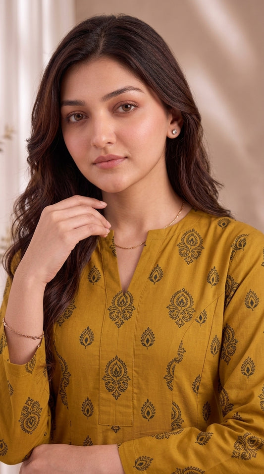 Golden Mustard — Printed Khaddar 2-Piece Unstitched Suit
