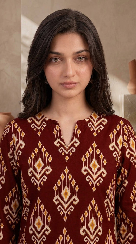 Maroon Heritage — Printed Khaddar 2-Piece Unstitched Suit