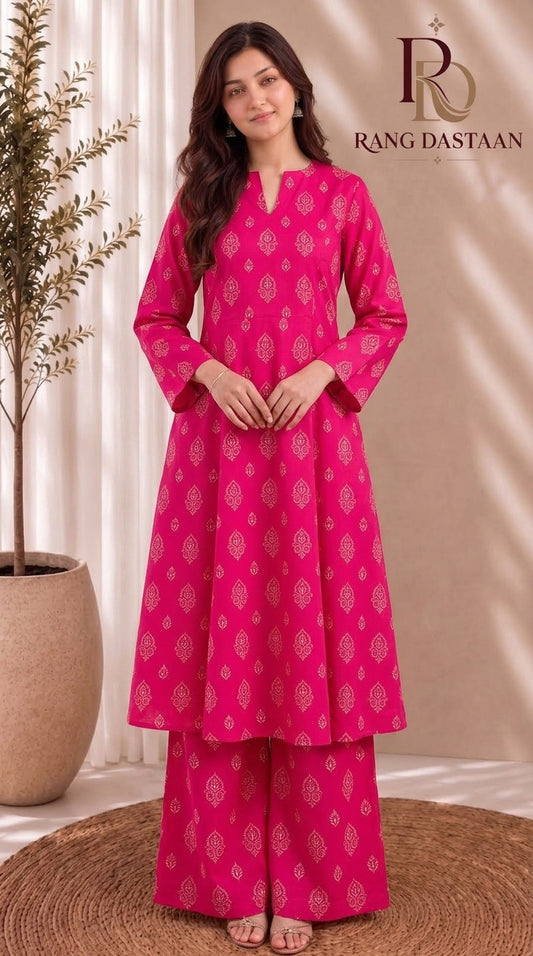 Royal Fuchsia — Printed Khaddar 2-Piece Unstitched Suit