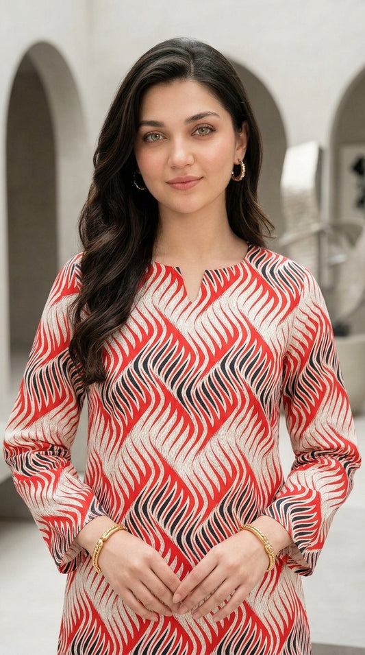 Scarlet Waves — Printed Lawn 2-Piece Suit