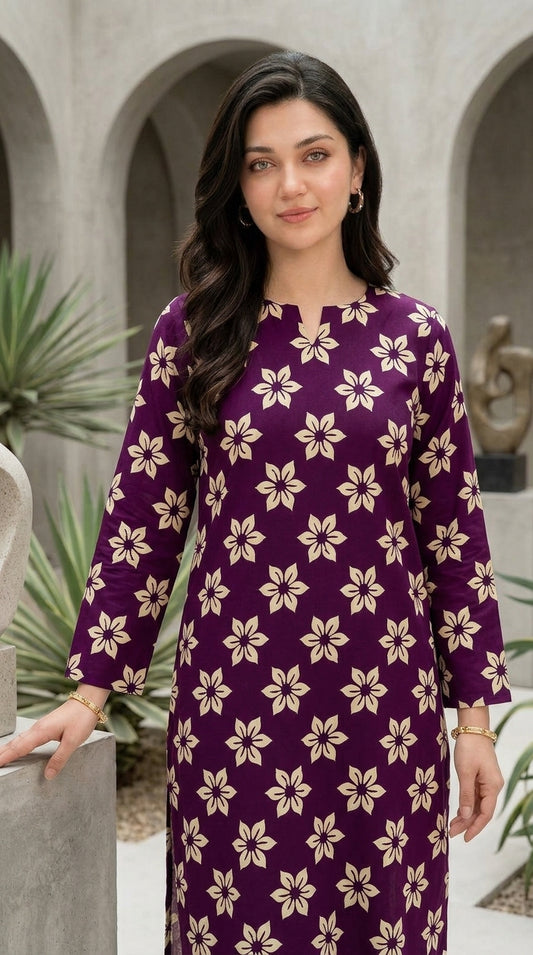 Royal Plum Bloom — Printed Lawn 2-Piece Suit