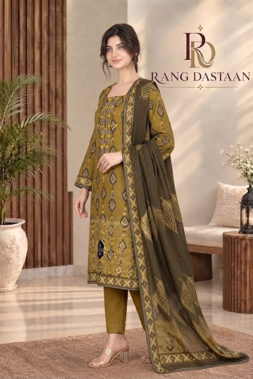 3 PIECE - EMBROIDERED DHANAK SUIT