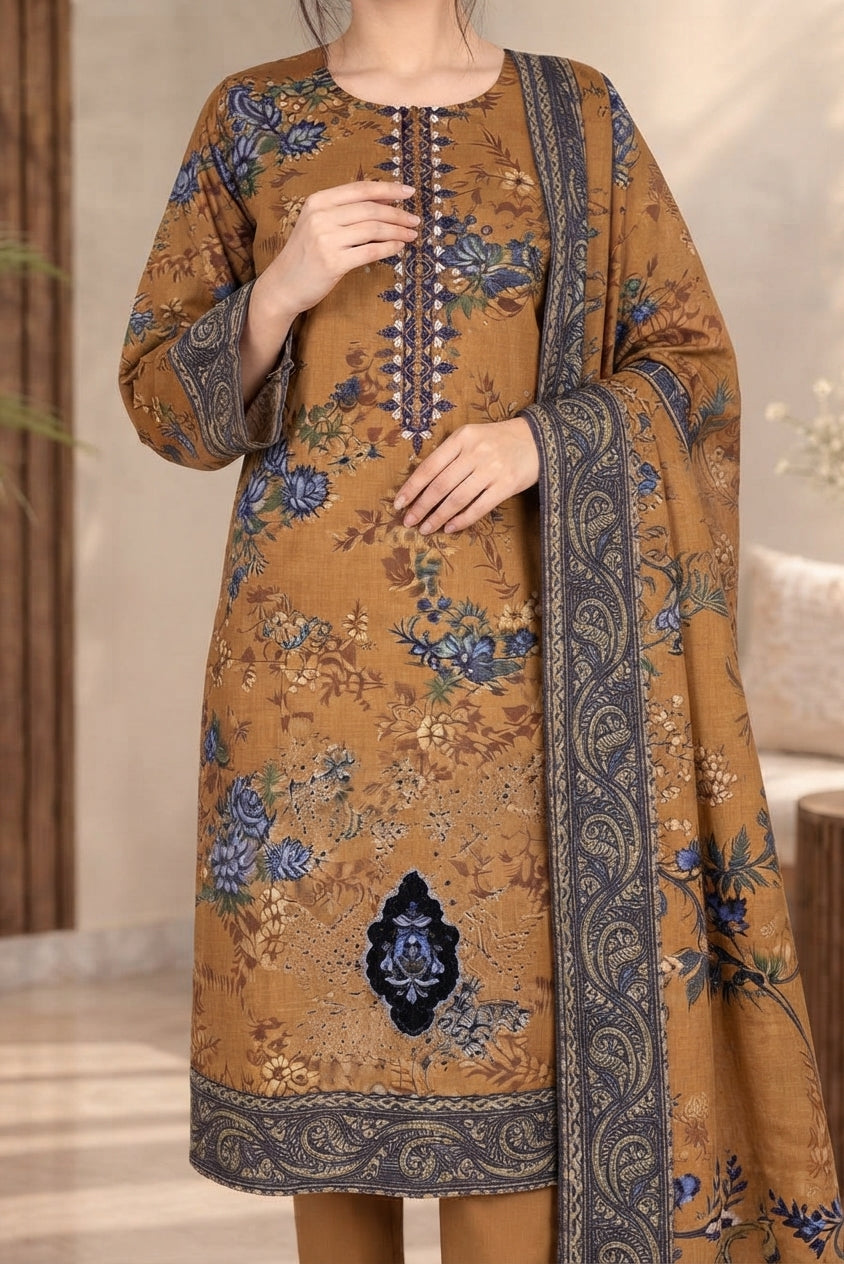 3 PIECE - EMBROIDERED DHANAK SUIT