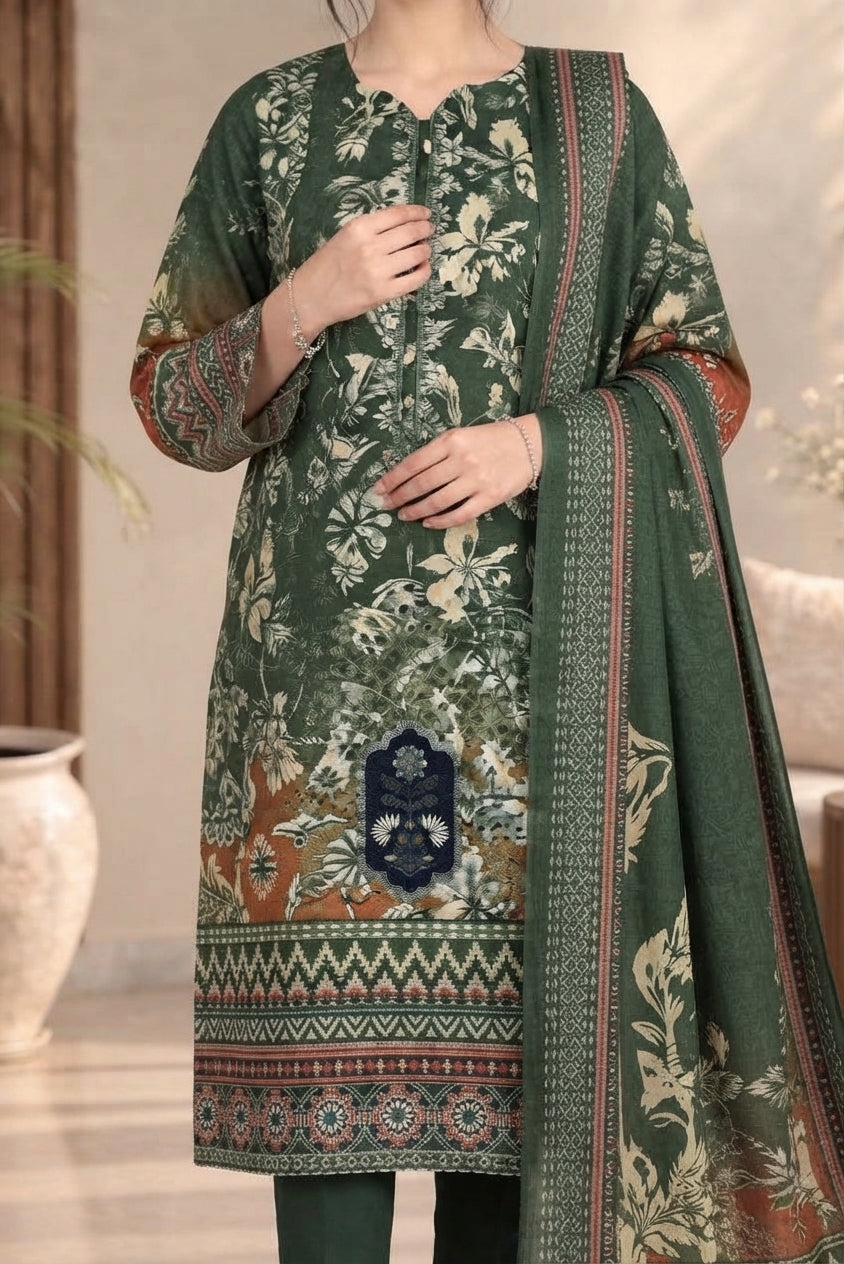 3 PIECE - EMBROIDERED DHANAK SUIT
