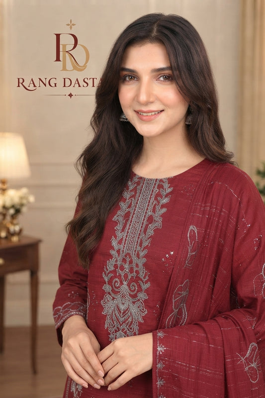 CRYSTAL DHANAK HEAVY EMBROIDERED 3PC SUIT