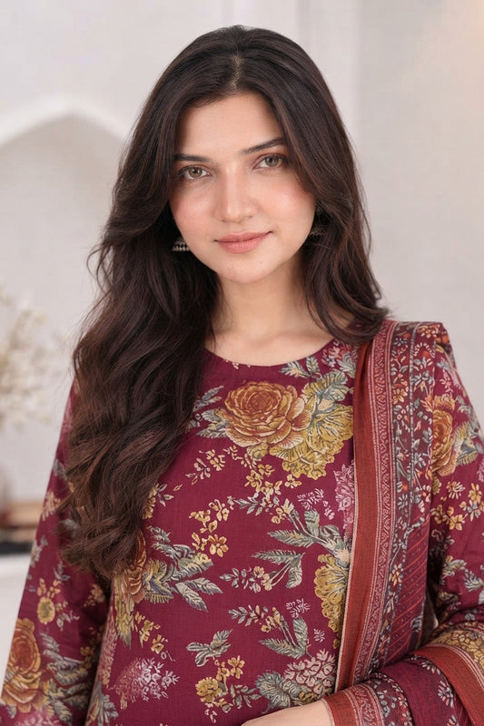 3 PIECE - EMBROIDERED LIGHT KHADDAR SUIT