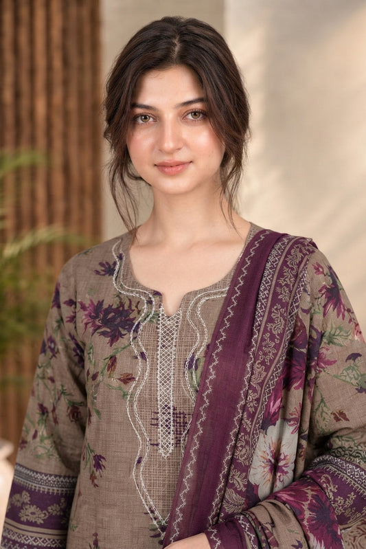3 PIECE - EMBROIDERED DHANAK SUIT