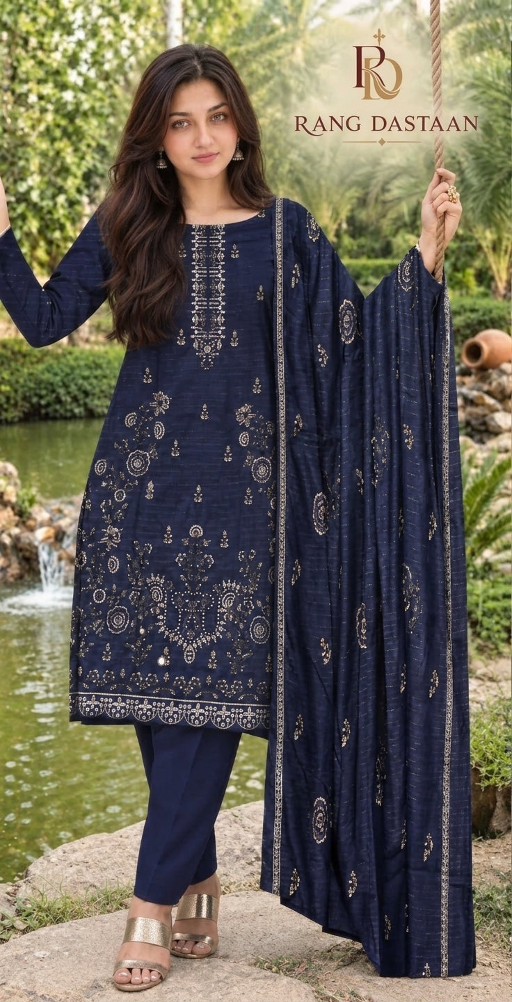 CRYSTAL DHANAK HEAVY EMBROIDERED 3PC SUIT