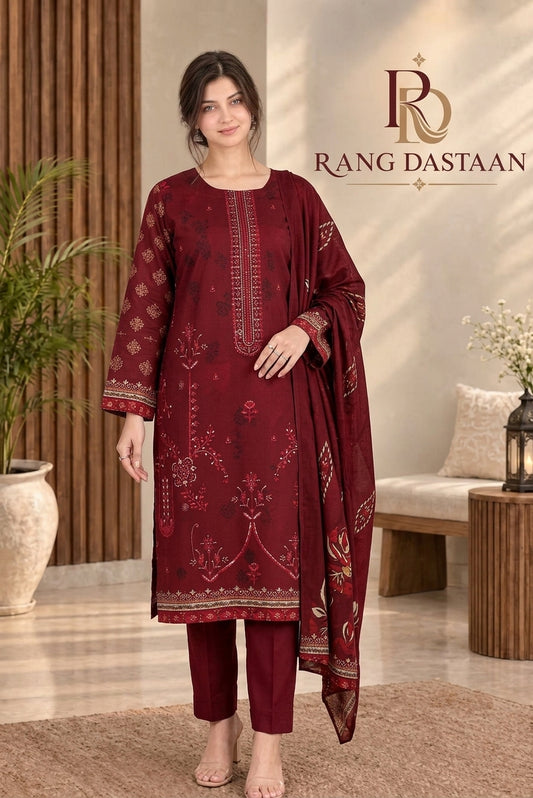 3 PIECE - EMBROIDERED DHANAK SUIT