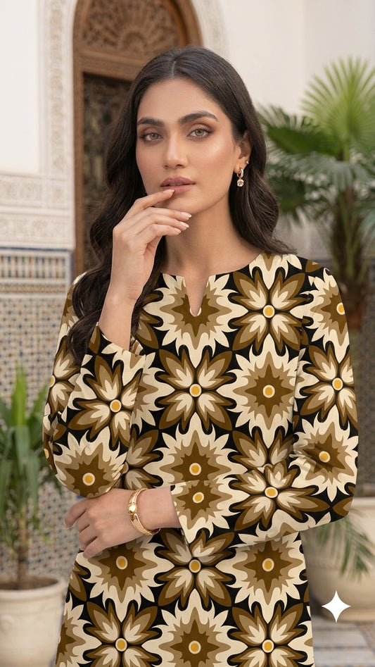 Mocha Bloom — Printed Lawn 2-Piece Unstitched Suit