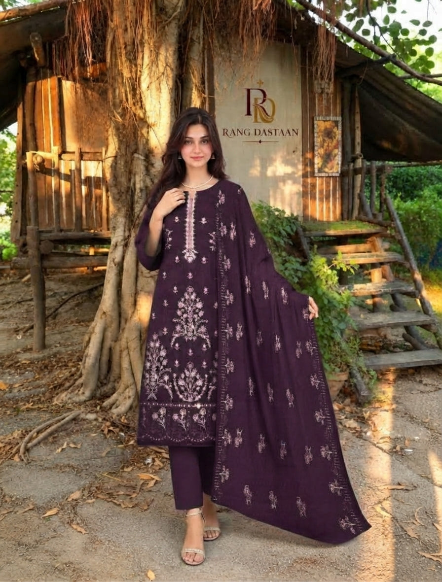 CRYSTAL DHANAK HEAVY EMBROIDERED 3PC SUIT