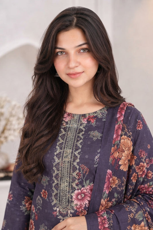 3 PIECE - EMBROIDERED LIGHT KHADDAR SUIT