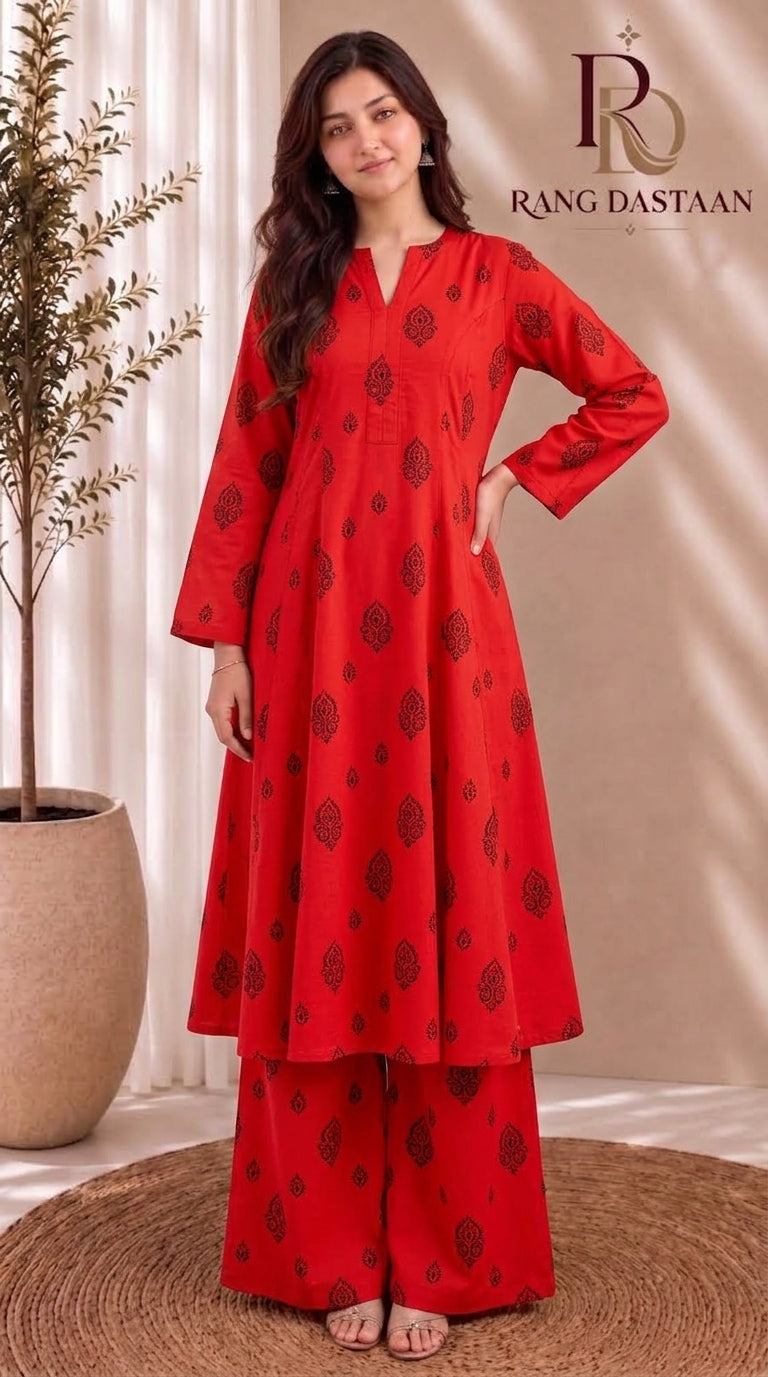 Scarlet Charm — Printed Khaddar 2-Piece Unstitched Suit