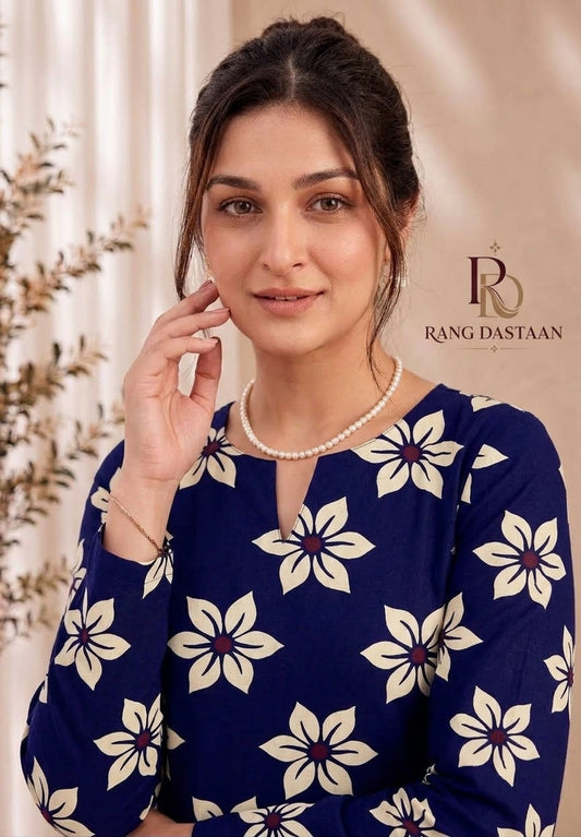 Royal Azure Blossom — Printed Khaddar 2-Piece Unstitched Suit