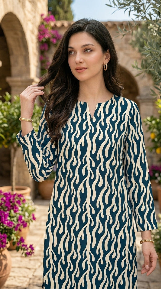 Teal Flame — Printed Lawn 2-Piece Unstitched Suit