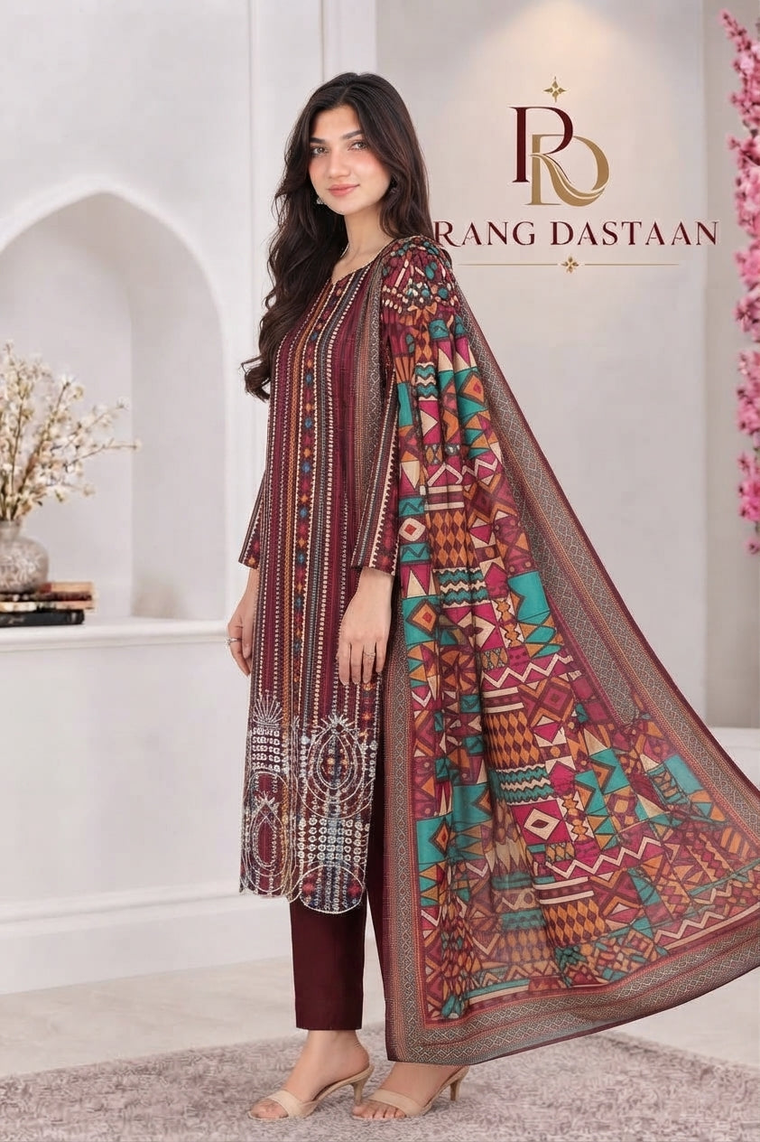 3 PIECE - EMBROIDERED LIGHT KHADDAR SUIT