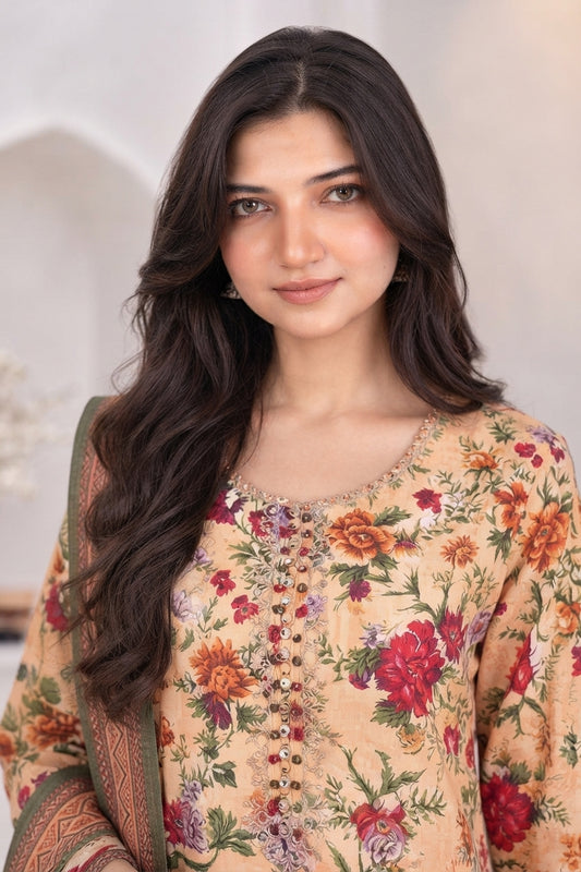 3 PIECE - EMBROIDERED LIGHT KHADDAR SUIT