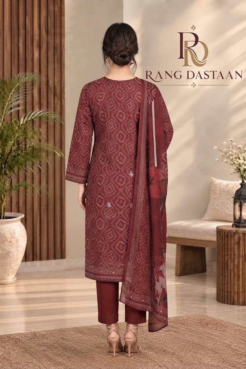 3 PIECE - EMBROIDERED DHANAK SUIT