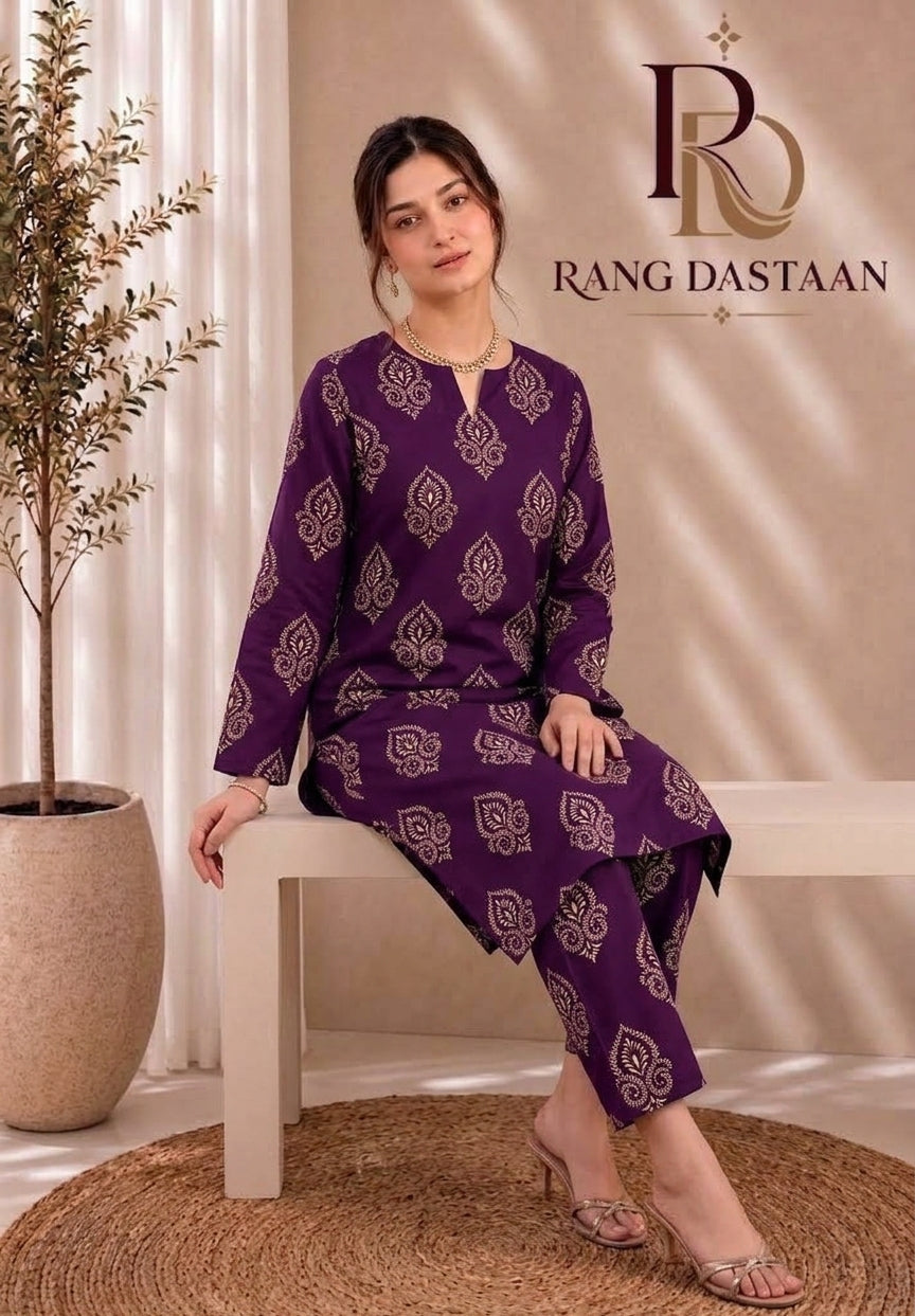Royal Plum — Printed Khaddar 2-Piece Unstitched Suit