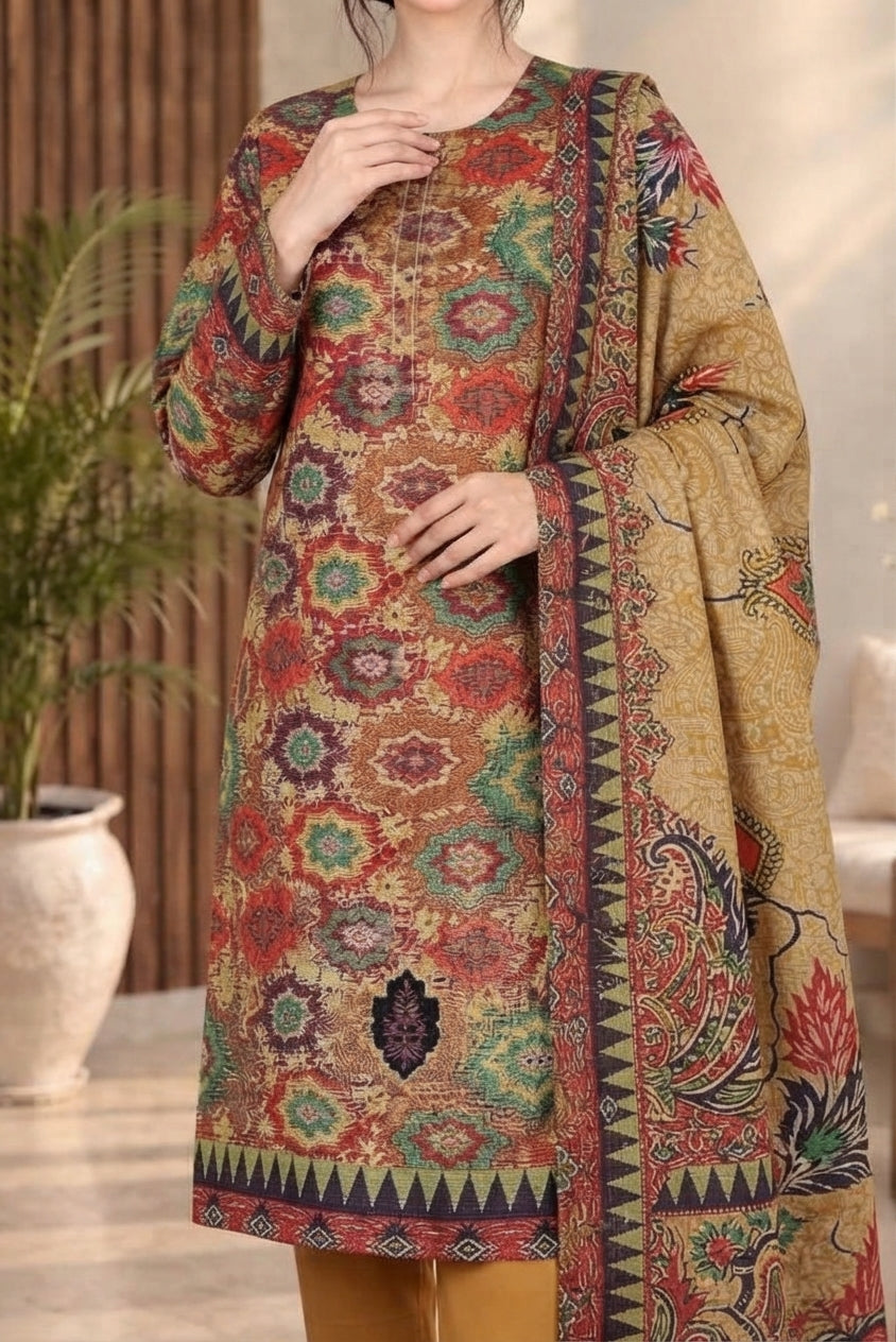 3 PIECE - EMBROIDERED DHANAK SUIT