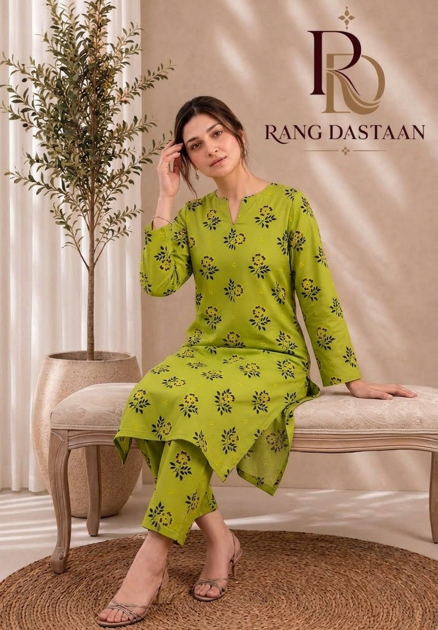Lime Floral Vine — Printed Khaddar 2-Piece Suit