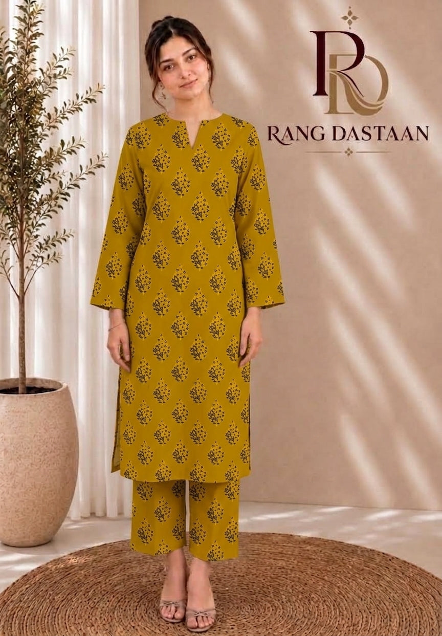 Mustard Bloom — Printed Khaddar 2-Piece Suit