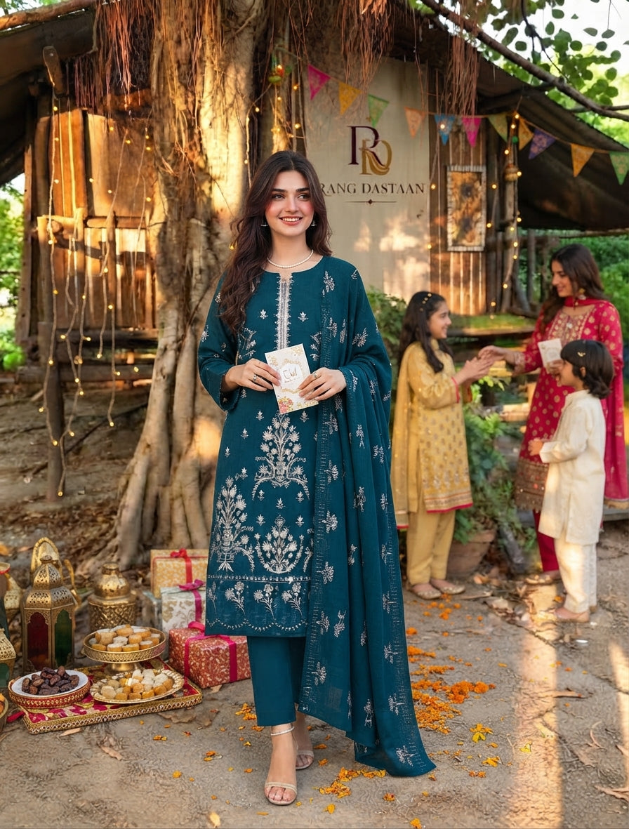 CRYSTAL DHANAK HEAVY EMBROIDERED 3PC SUIT