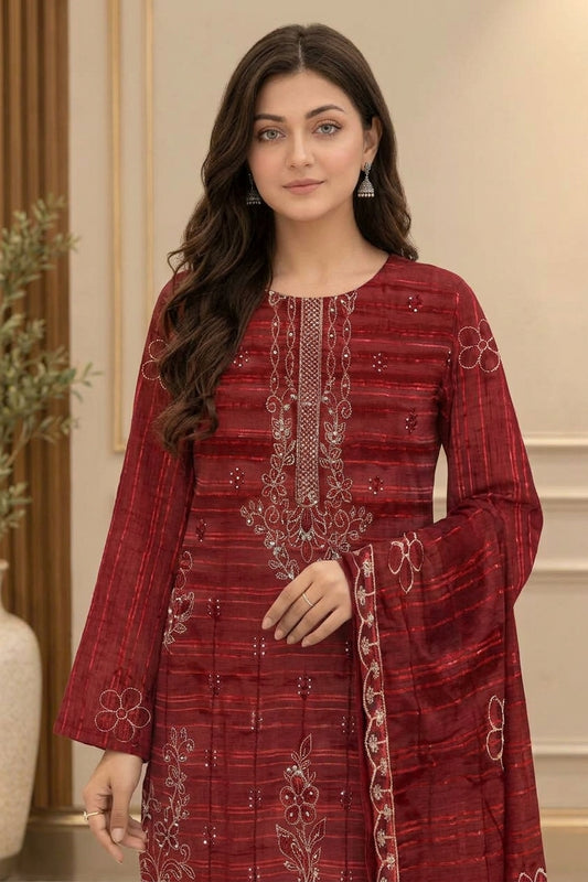 CRYSTAL DHANAK HEAVY EMBROIDERED 3PC SUIT
