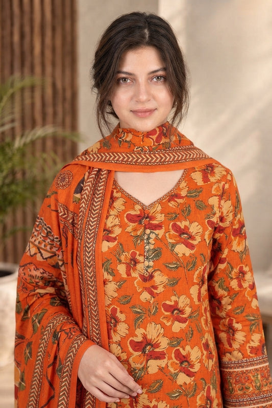 3 PIECE - EMBROIDERED DHANAK SUIT