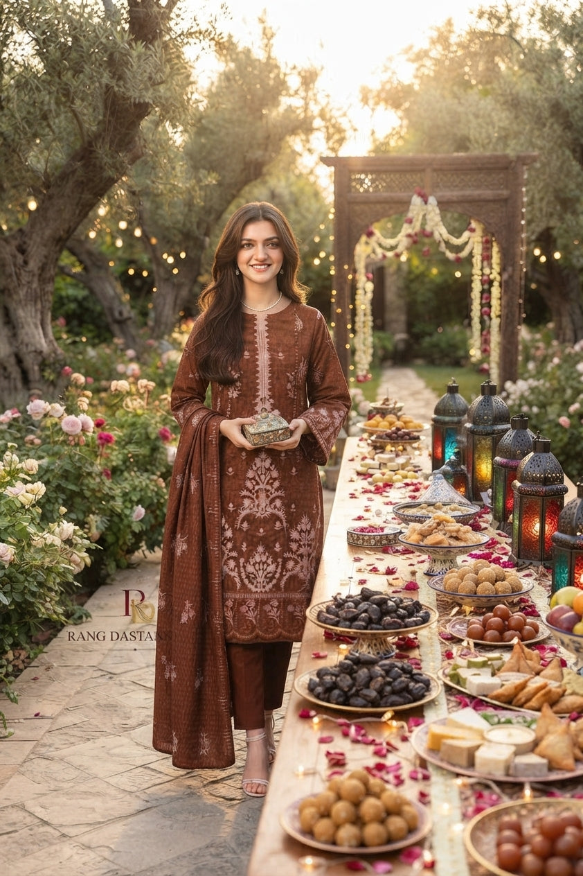 CRYSTAL DHANAK HEAVY EMBROIDERED 3PC SUIT