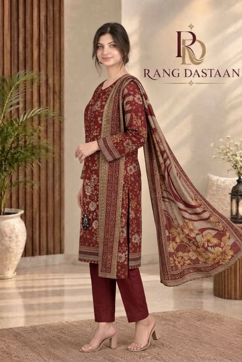 3 PIECE - EMBROIDERED DHANAK SUIT