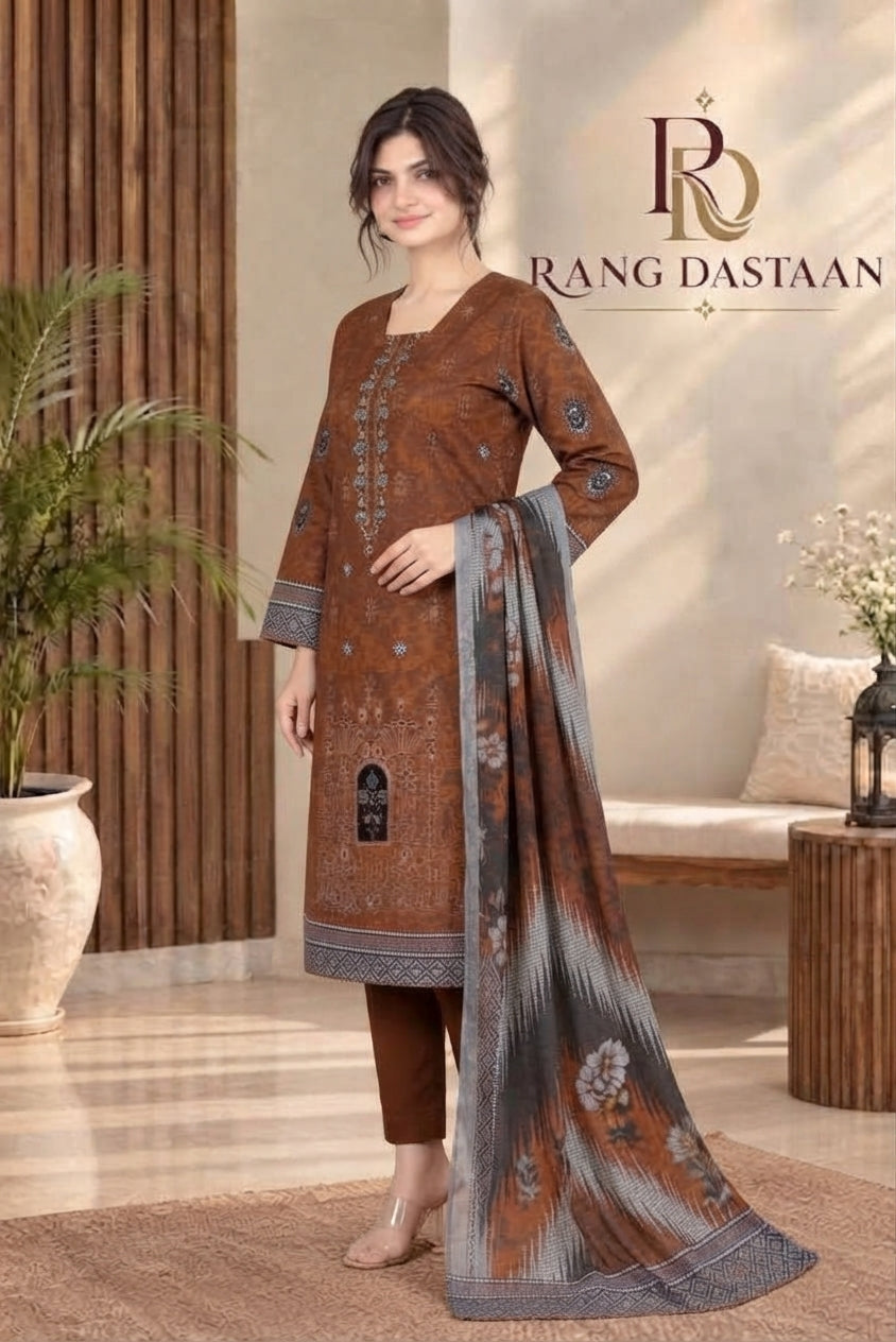3 PIECE - EMBROIDERED DHANAK SUIT
