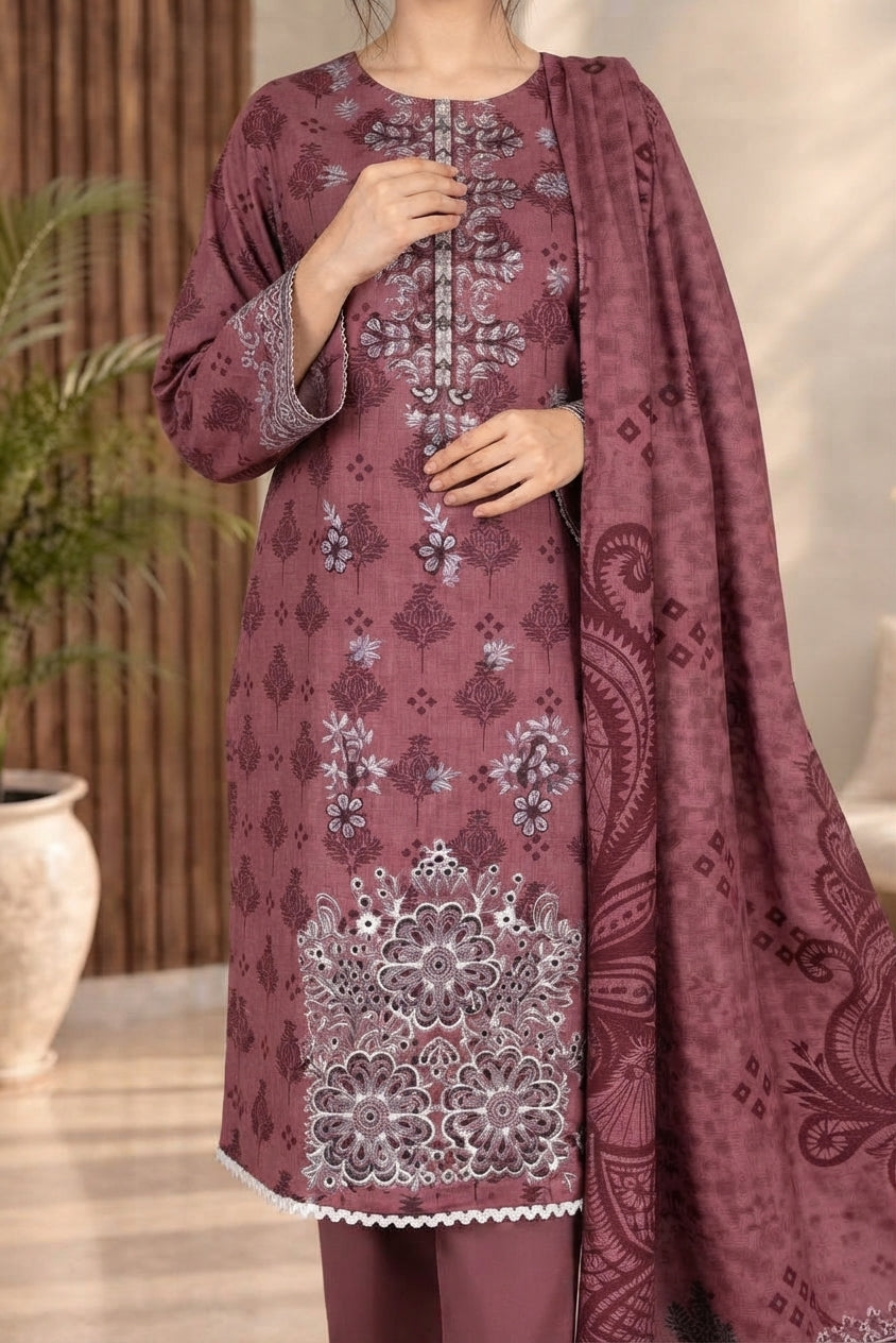 3 PIECE - EMBROIDERED DHANAK SUIT