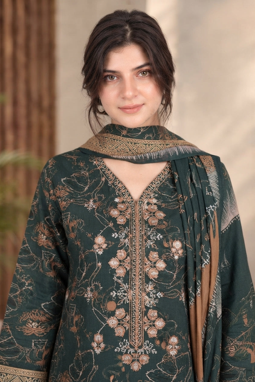3 PIECE - EMBROIDERED DHANAK SUIT